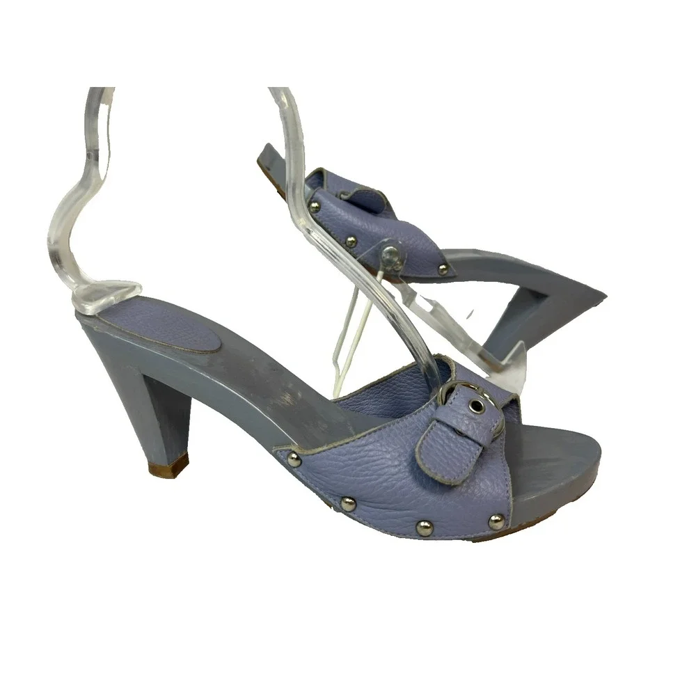 Burberry Lilac Slide Buckle Sandal Leather‎ & Patent Covered 3 in Heel SZ 38/7.5